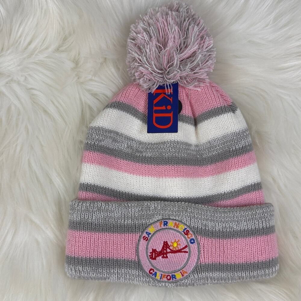 NWT! San Francisco California The Wharf Kids Striped Pom-Pom Beanie